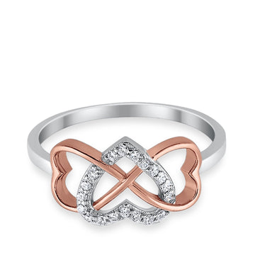 Infinity Heart Promise Eternity Ring Rose Tone Heart Simulated CZ 925 Sterling Silver